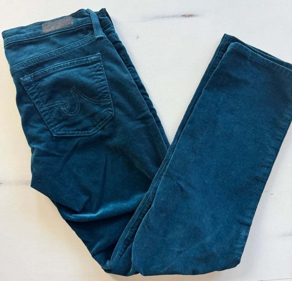 AG Adriano Goldschmied The Stevie Slim Straight Corduroy Pants Dark Teal